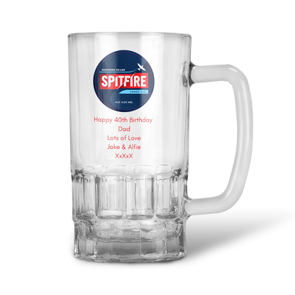 Personalised 20oz Pint Clear Glass Beer Tankard Mug - Spitfire Amber Ale Design