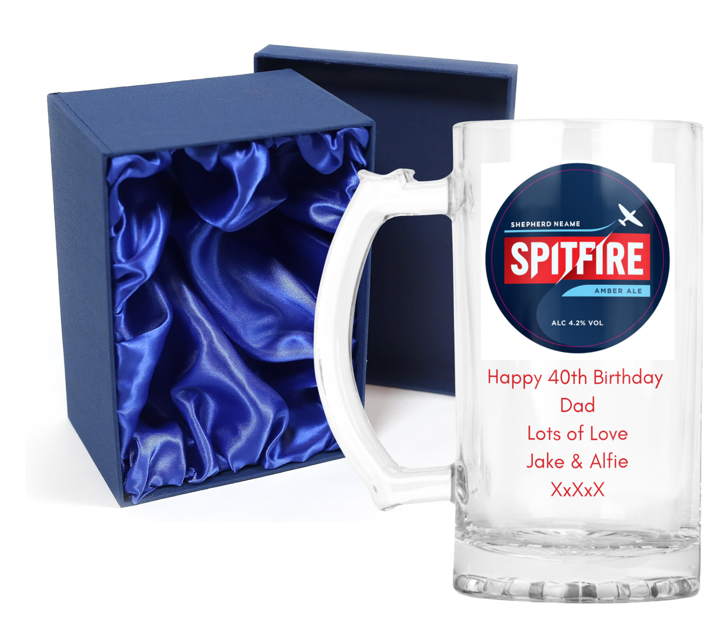 Personalised Glass Beer Tankard Mug - Spitfire Amber Ale Design