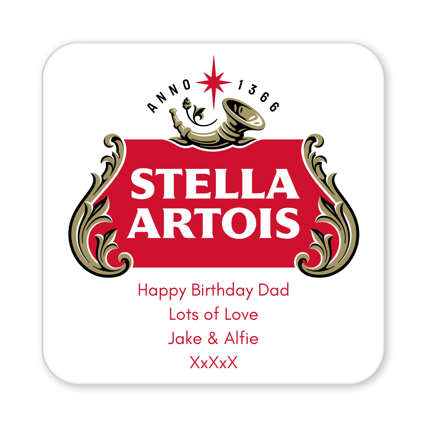 Personalised Stella Artois Coaster & Keyring with Treats in Letterbox Gift Box