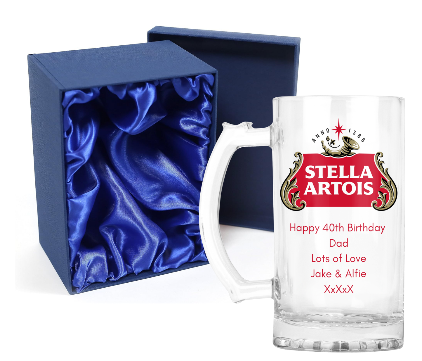 Personalised Glass Beer Tankard Mug - Stella Artois Lager Design