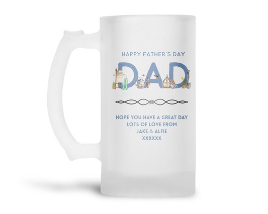 Personalised Frosted Glass Tankard - Father's Day DAD Garden
