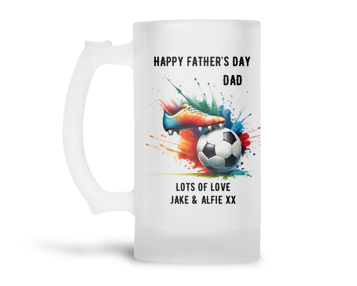 Personalised Frosted Glass Tankard - Football Boot