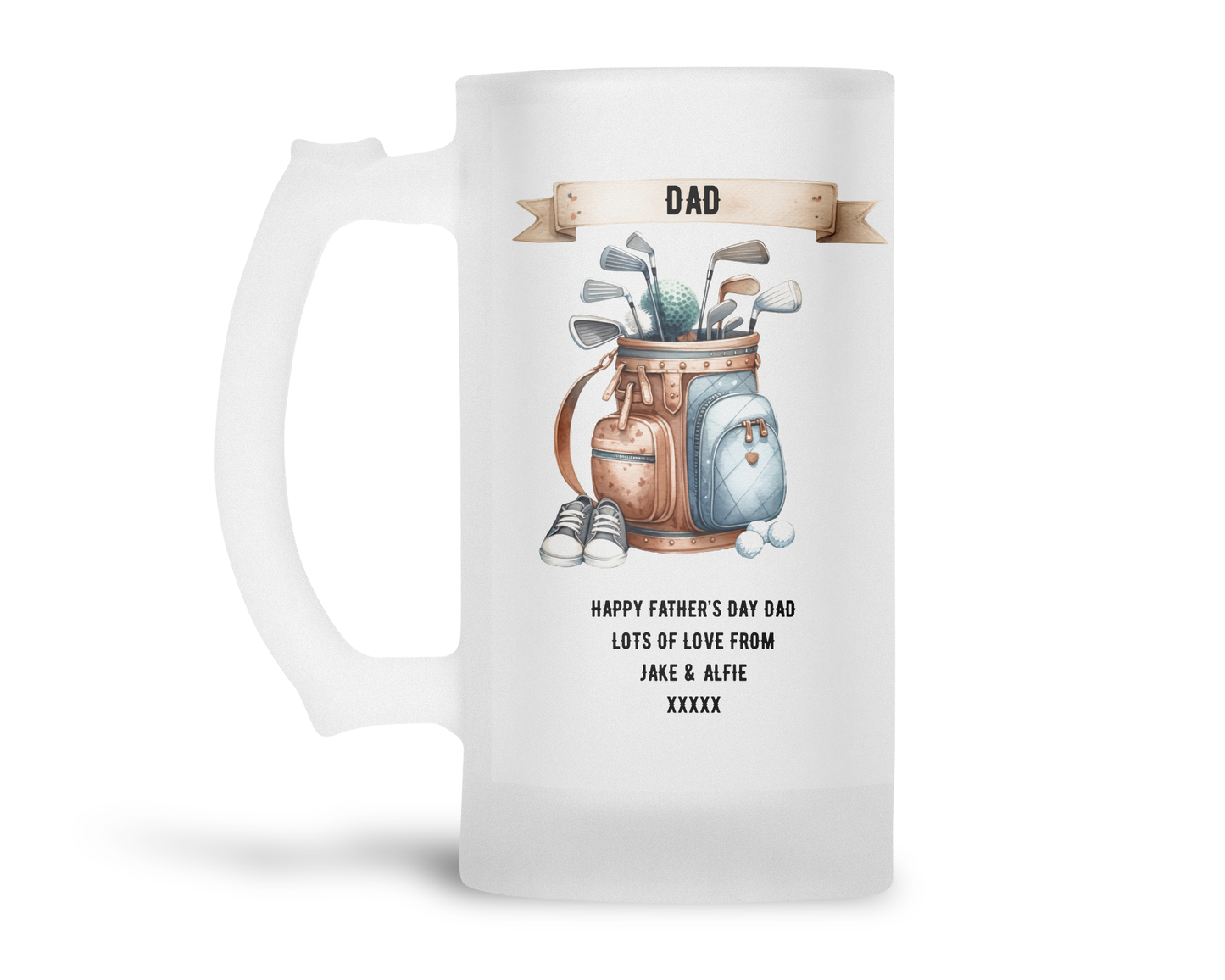 Personalised Frosted Glass Tankard - Golf Bag