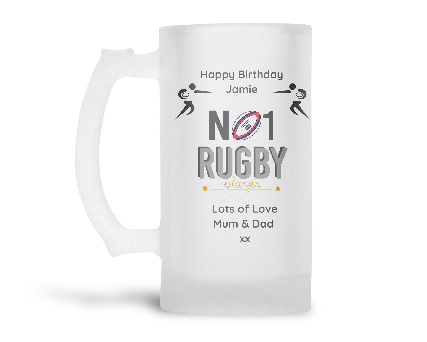 Personalised Frosted Glass Tankard - Rugby No1 Player