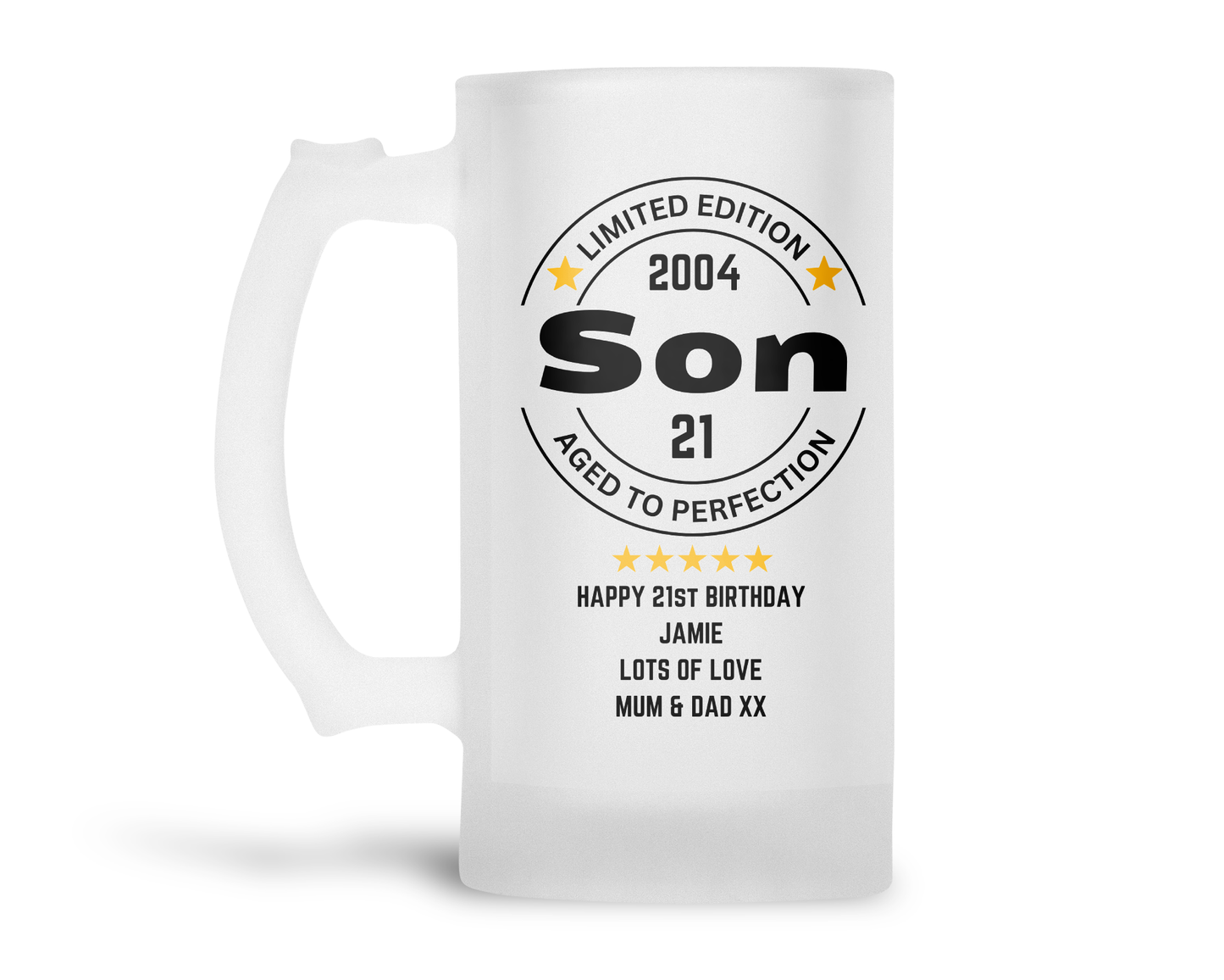 Personalised Frosted Glass Tankard - Son Birthday Design