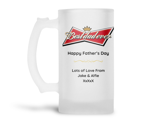 Personalised Frosted Glass Tankard - Father's Day Best Dad Ever Budweiser