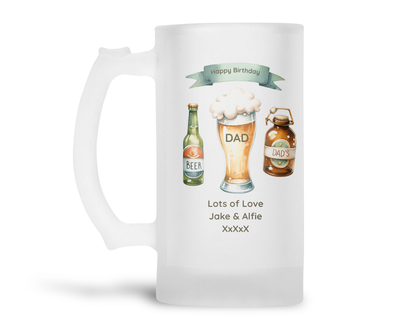 Personalised Frosted Glass Tankard (0.8 Pint) - Beer Design