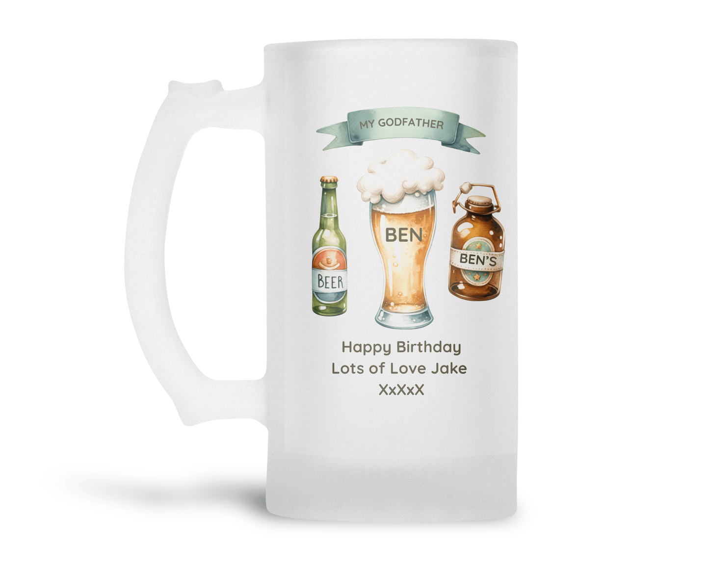 Personalised Frosted Glass Tankard - Godfather Beer Design