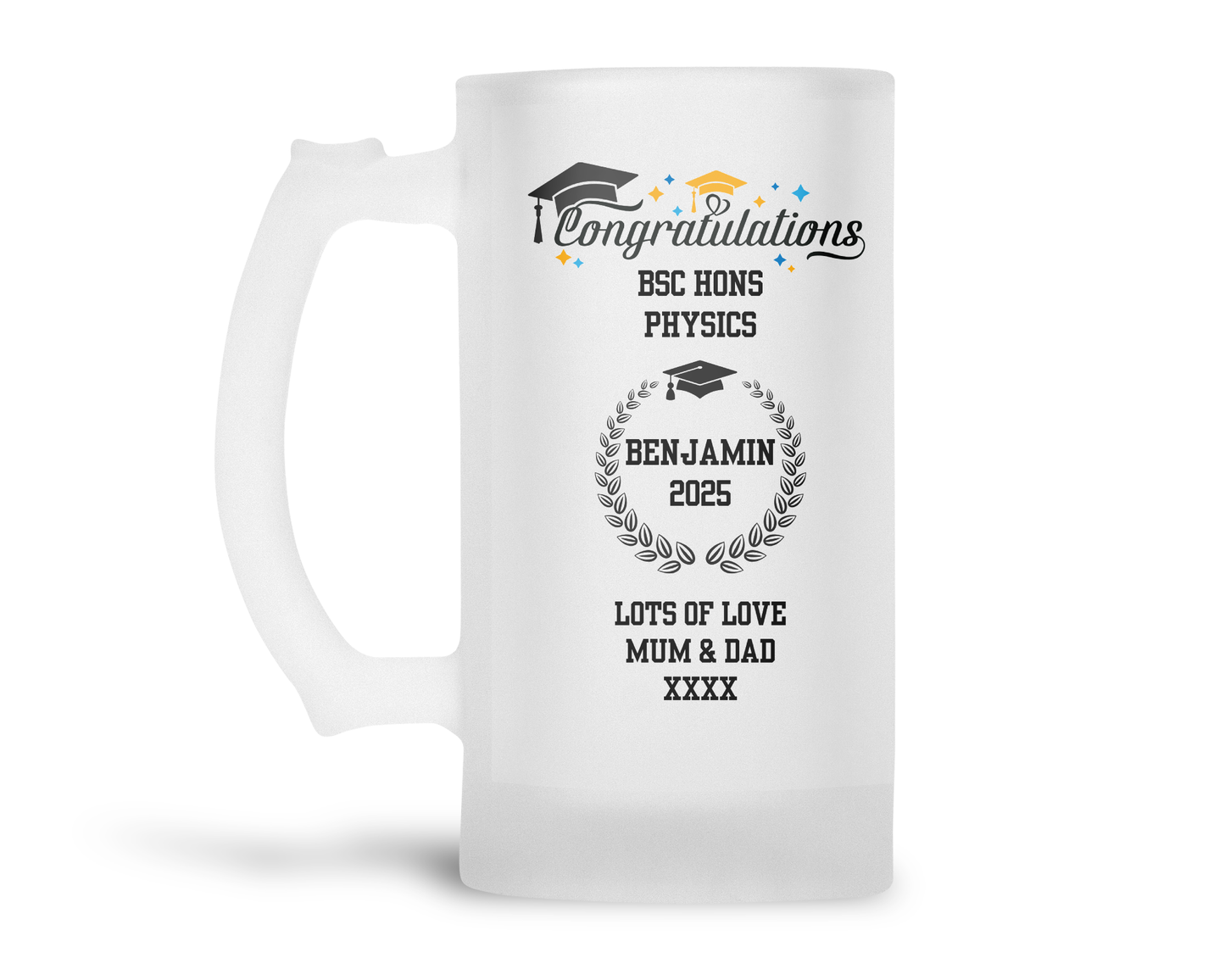 Personalised Frosted Glass Tankard - Graduation