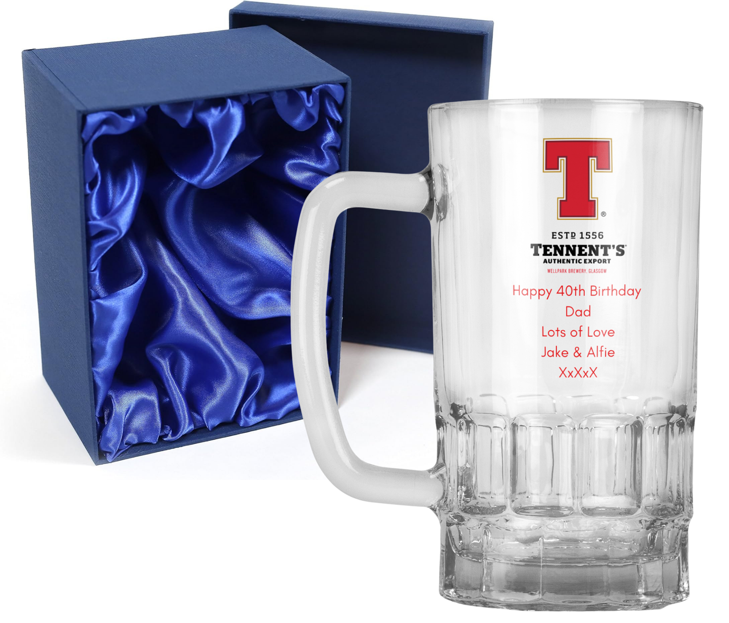 Personalised 20oz Pint Clear Glass Beer Tankard Mug - Tennent's Lager Design