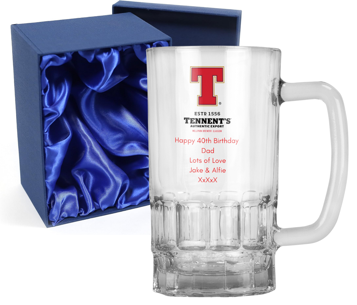 Personalised 20oz Pint Clear Glass Beer Tankard Mug - Tennent's Lager Design