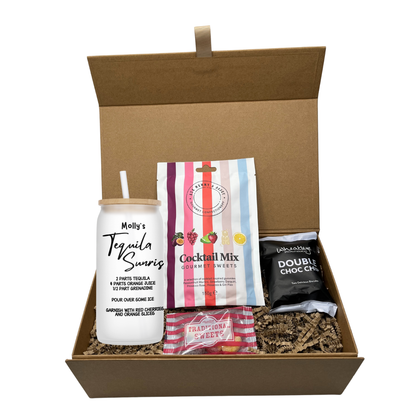Personalised Tequila Sunrise Cocktail Design Frosted Glass Tumbler Hamper Gift Box