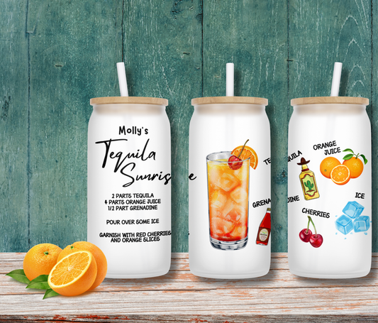 Personalised Frosted Glass Tumbler - Tequila Sunrise Cocktail Design
