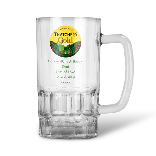 Personalised Thatcher's Gold Pint Glass Tankard