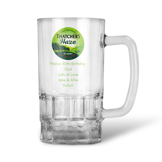 Personalised Thatcher's Haze Pint Glass Tankard