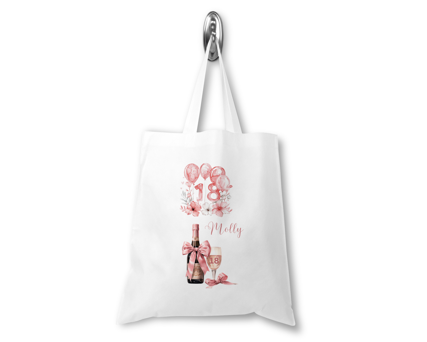 Personalised Tote Shopping Bag - 18th Birthday Pink Balloons
