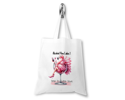Personalised Tote Shopping Bag - Flamingo Wine Design