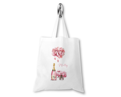 Personalised Tote Shopping Bag - 70th Birthday Pink Balloons