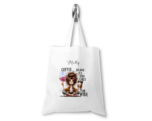 Personalised Tote Shopping Bag - Funny Coffee|Wine Design