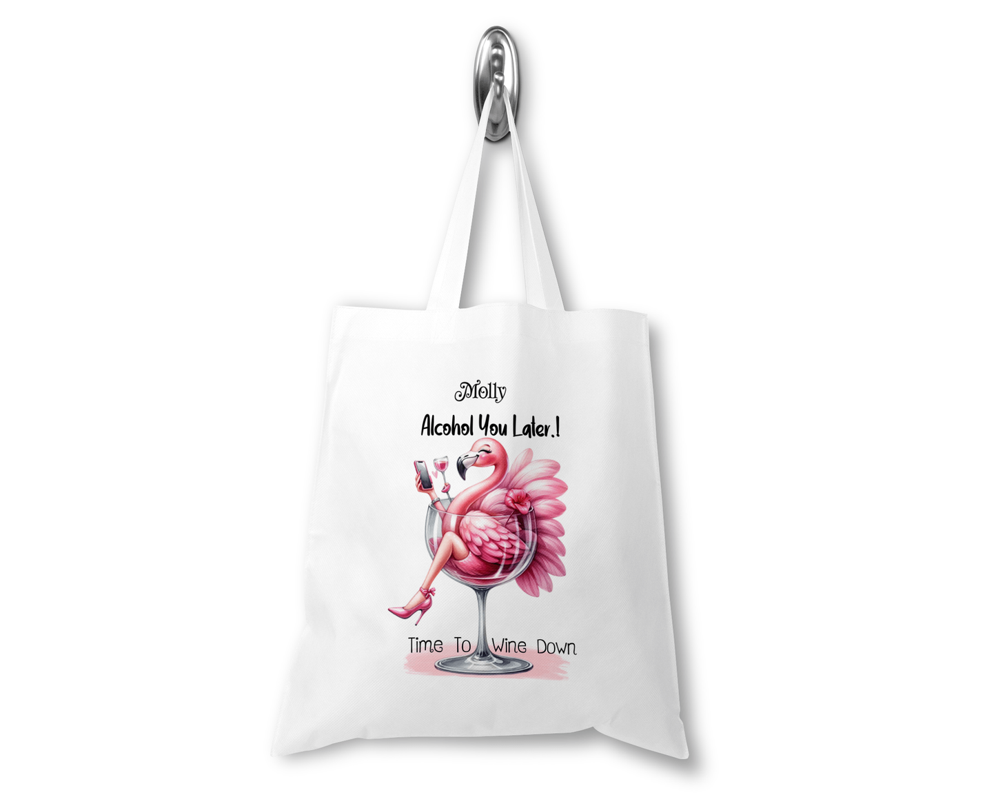 Personalised Tote Shopping Bag - Flamingo Wine Design