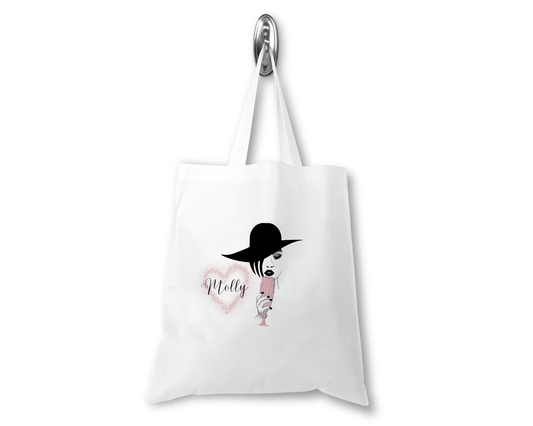 Personalised Tote Shopping Bag - Pink Prosecco Champagne Girl