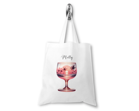 Personalised Tote Shopping Bag - Sunset Wine Glass Design