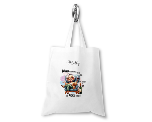 Personalised Tote Shopping Bag - Funny Wine Improves With Age