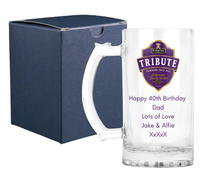 Personalised Glass Beer Tankard Mug - St Austell Tribute Pale Ale Design