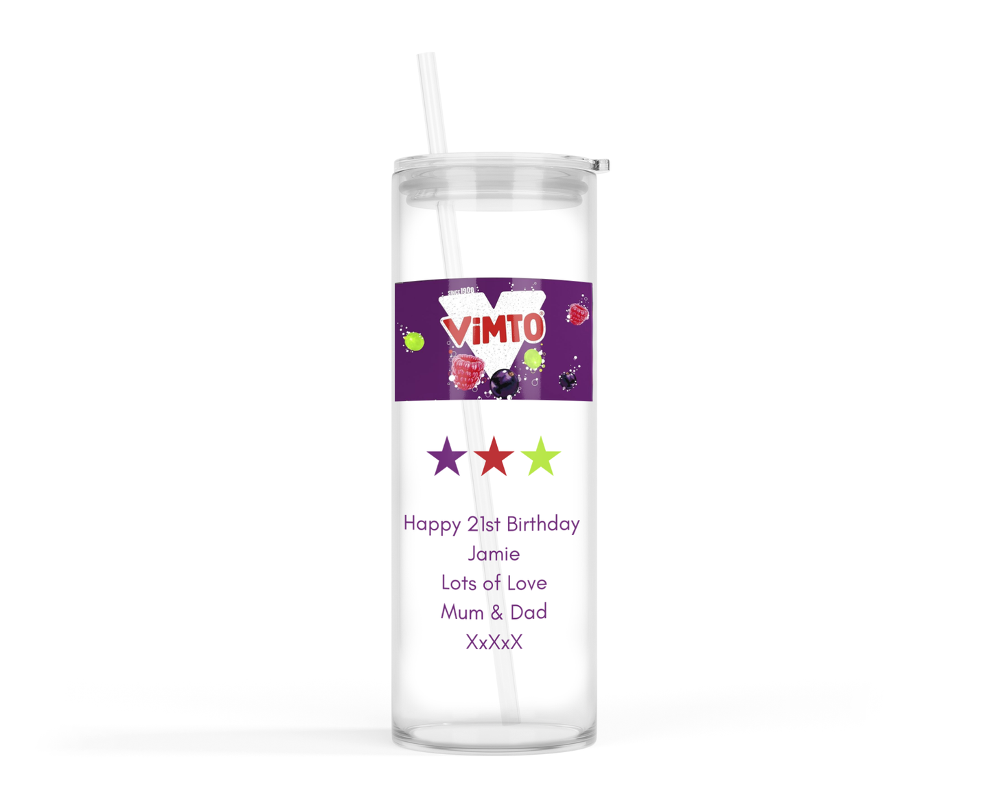 Personalised Tall Glass Tumbler - Vimto Design