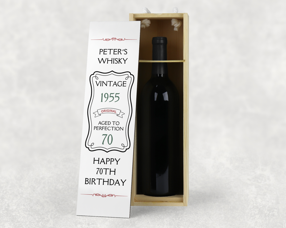 Personalised Wooden Bottle Gift Box - Vintage Birthday Design