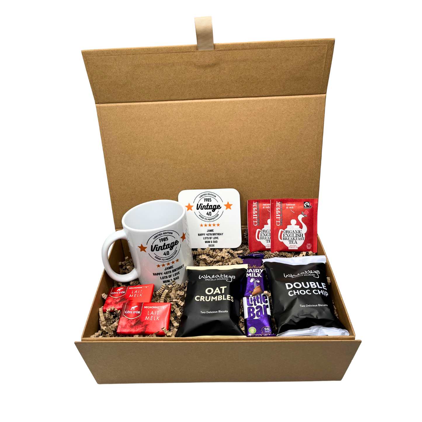 Personalised Vintage Birthday Design Mug & Coaster Hamper Gift Box