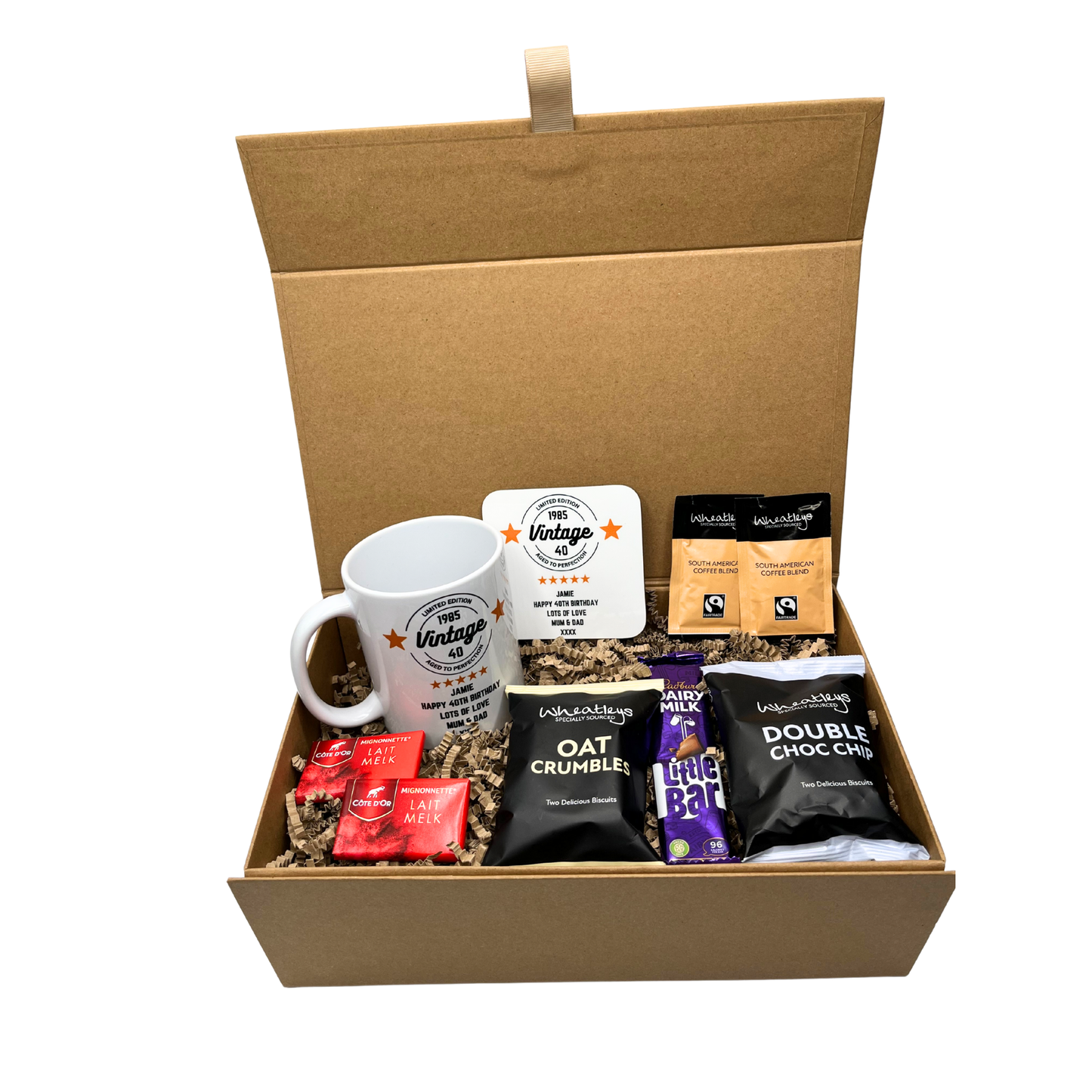 Personalised Vintage Birthday Design Mug & Coaster Hamper Gift Box