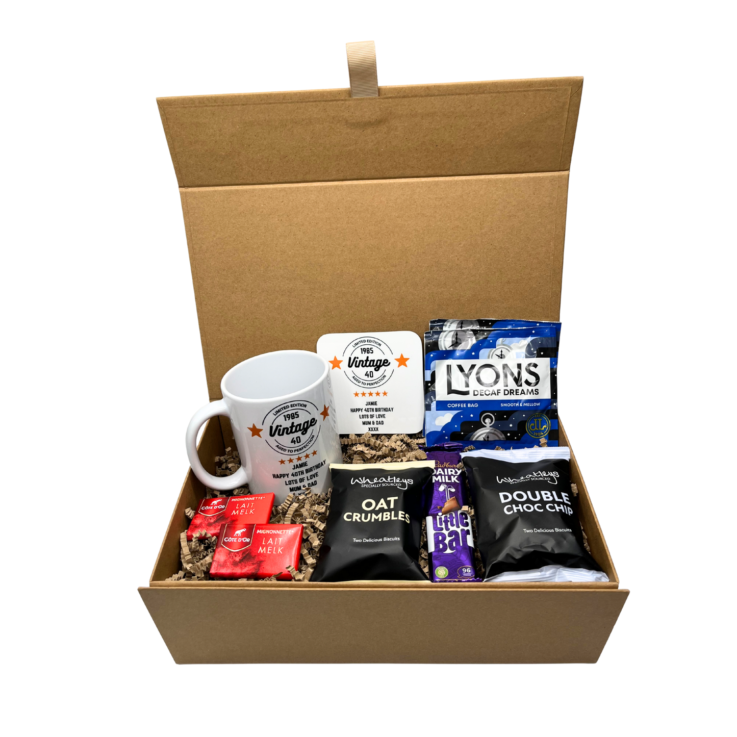 Personalised Vintage Birthday Design Mug & Coaster Hamper Gift Box