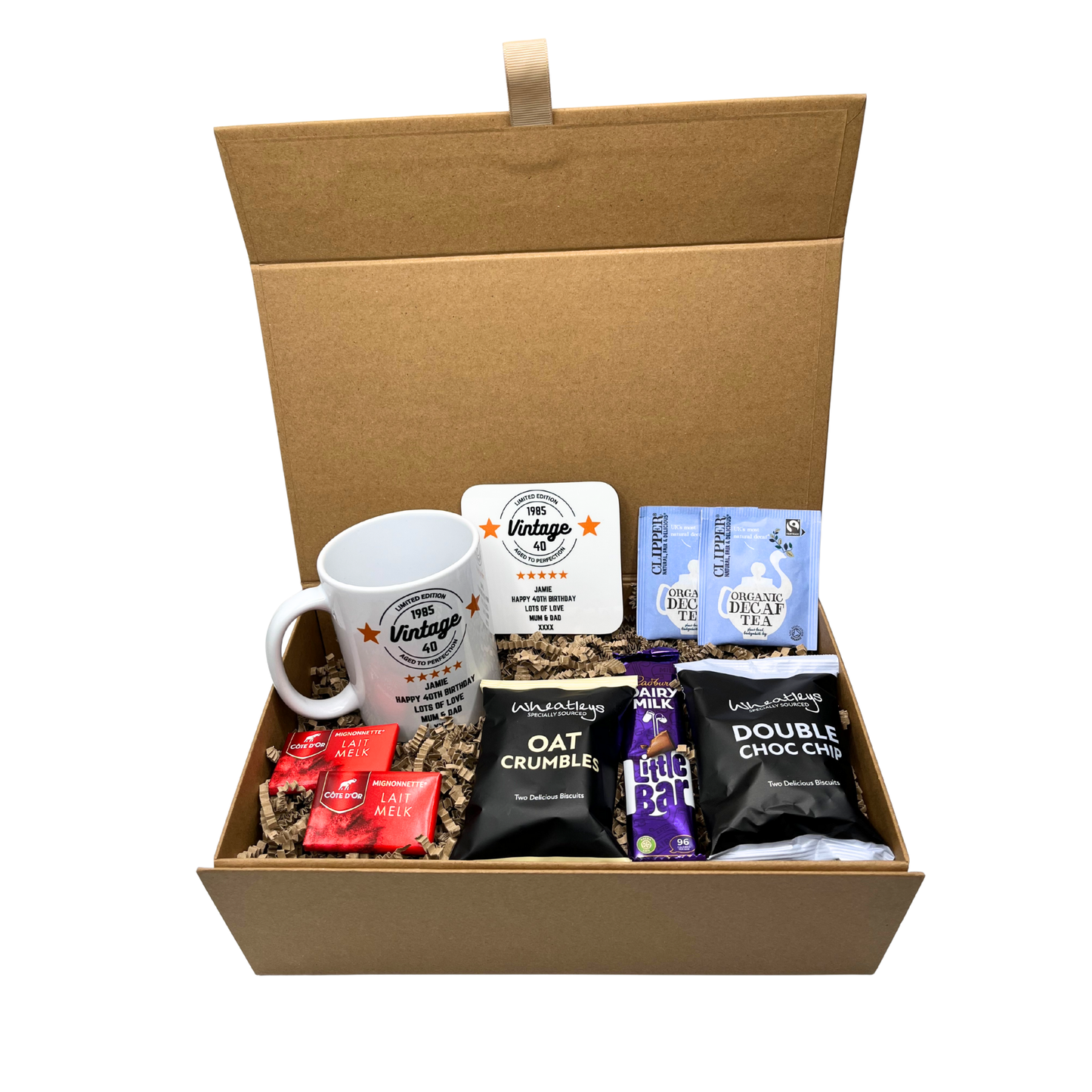 Personalised Vintage Birthday Design Mug & Coaster Hamper Gift Box