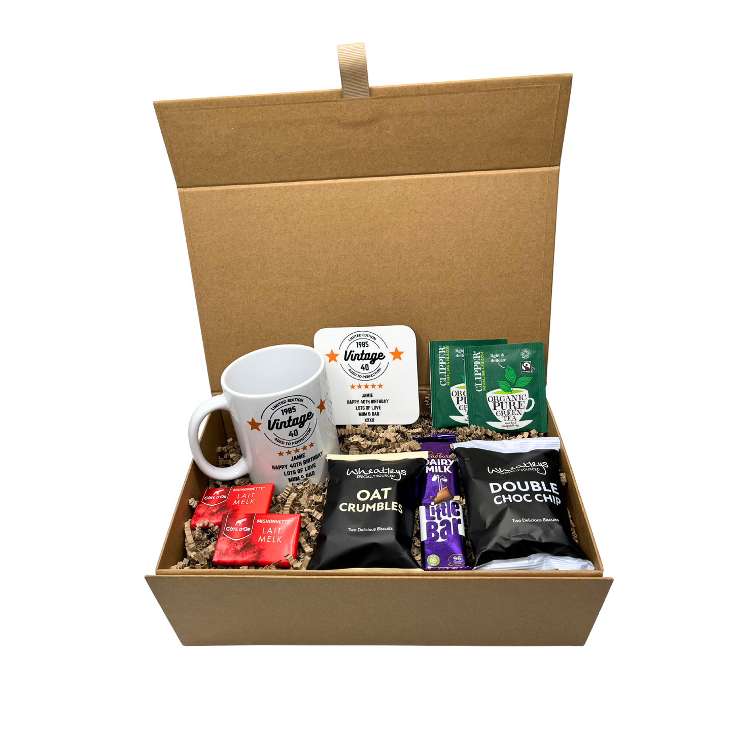Personalised Vintage Birthday Design Mug & Coaster Hamper Gift Box