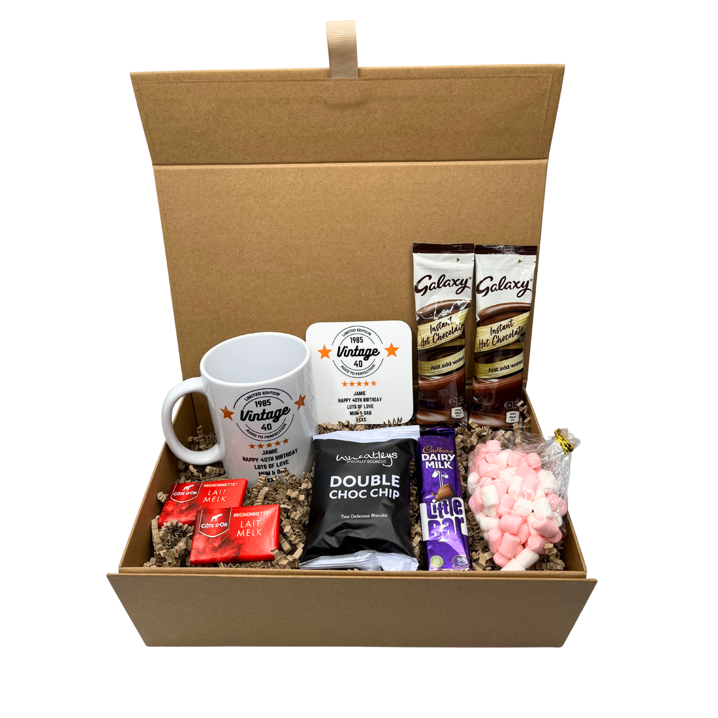 Personalised Vintage Birthday Design Mug & Coaster Hamper Gift Box