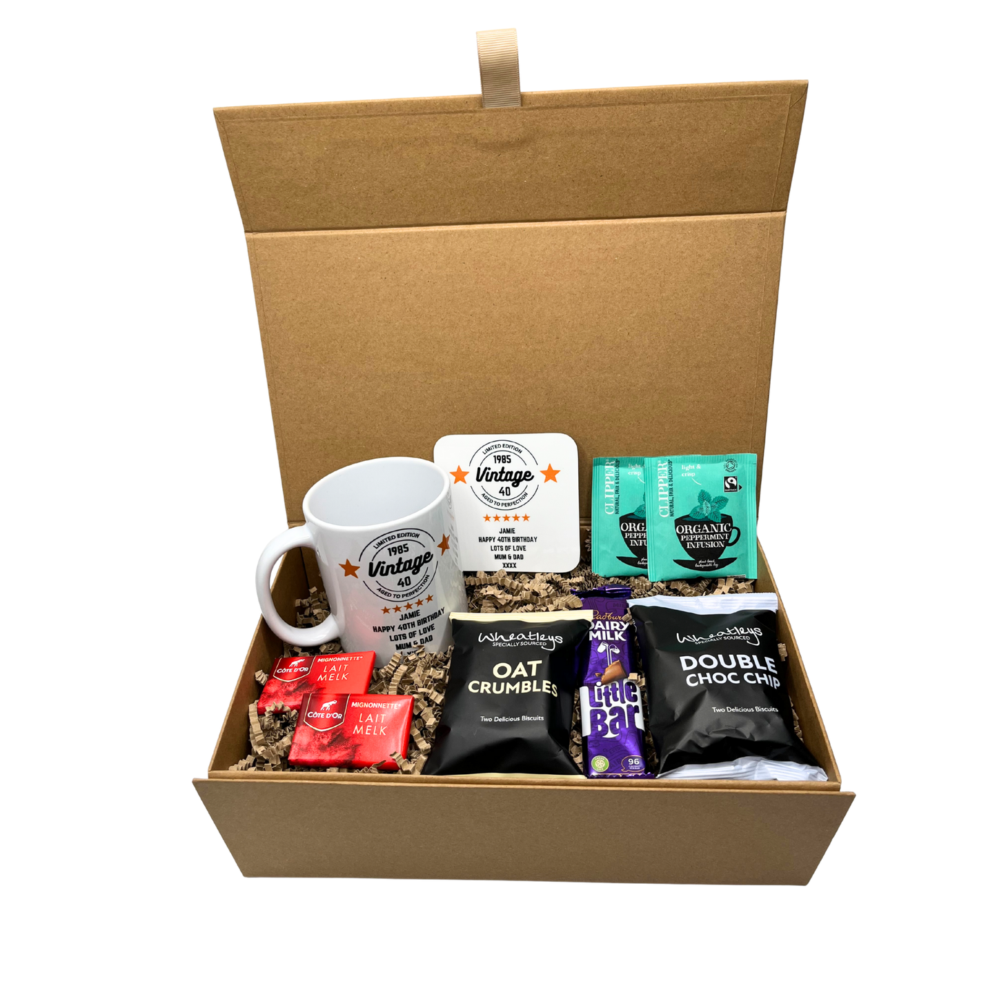 Personalised Vintage Birthday Design Mug & Coaster Hamper Gift Box