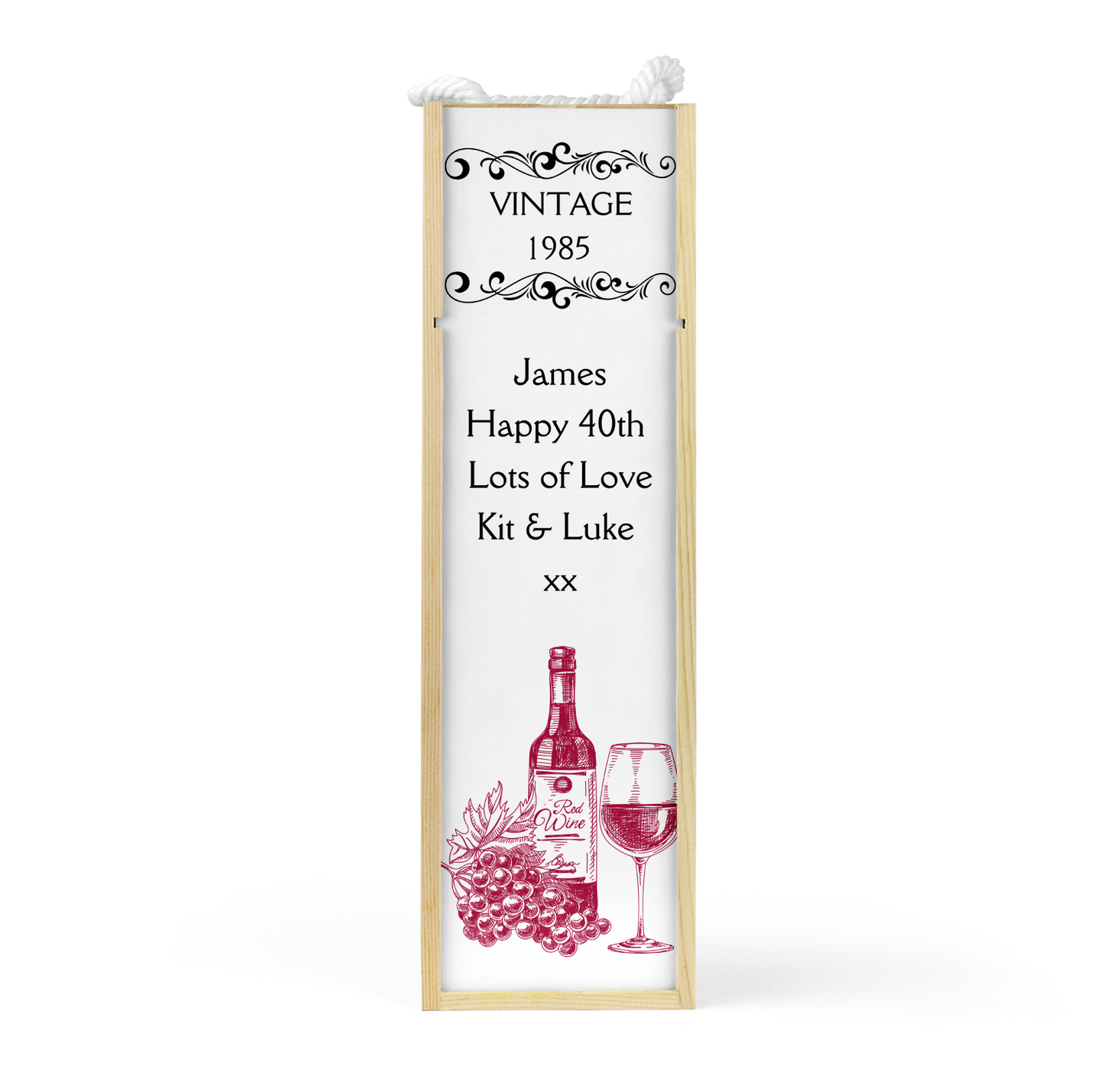 Personalised Wooden Bottle Gift Box - Vintage Red Wine Design