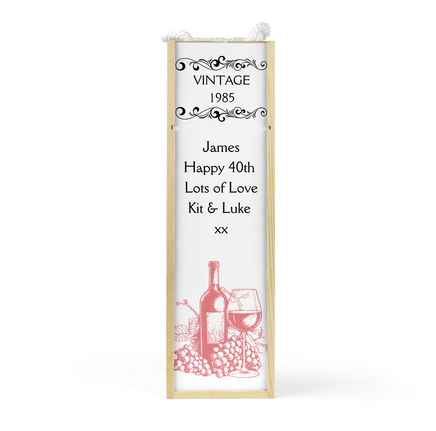 Personalised Wooden Bottle Gift Box - Vintage Rose Wine Design