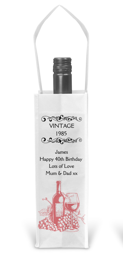 Personalised Bottle Gift Bag - Vintage Rose Wine Design