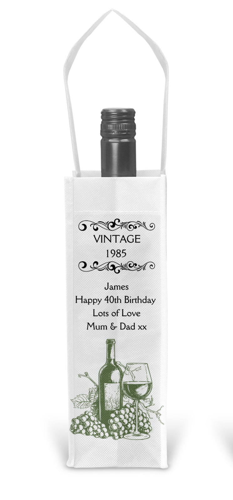 Personalised Bottle Gift Bag - Vintage White Wine Design