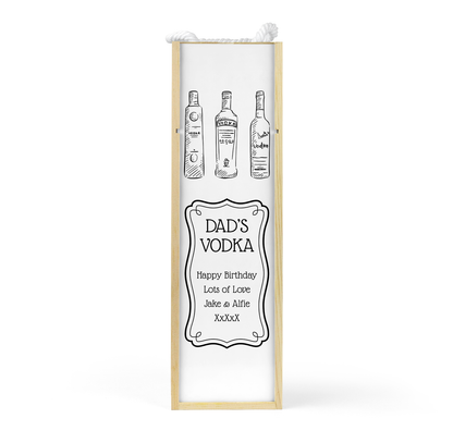 Personalised Wooden Bottle Gift Box - Black & White Vodka Design
