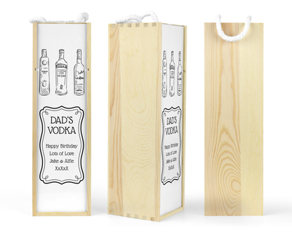 Personalised Wooden Bottle Gift Box - Black & White Vodka Design