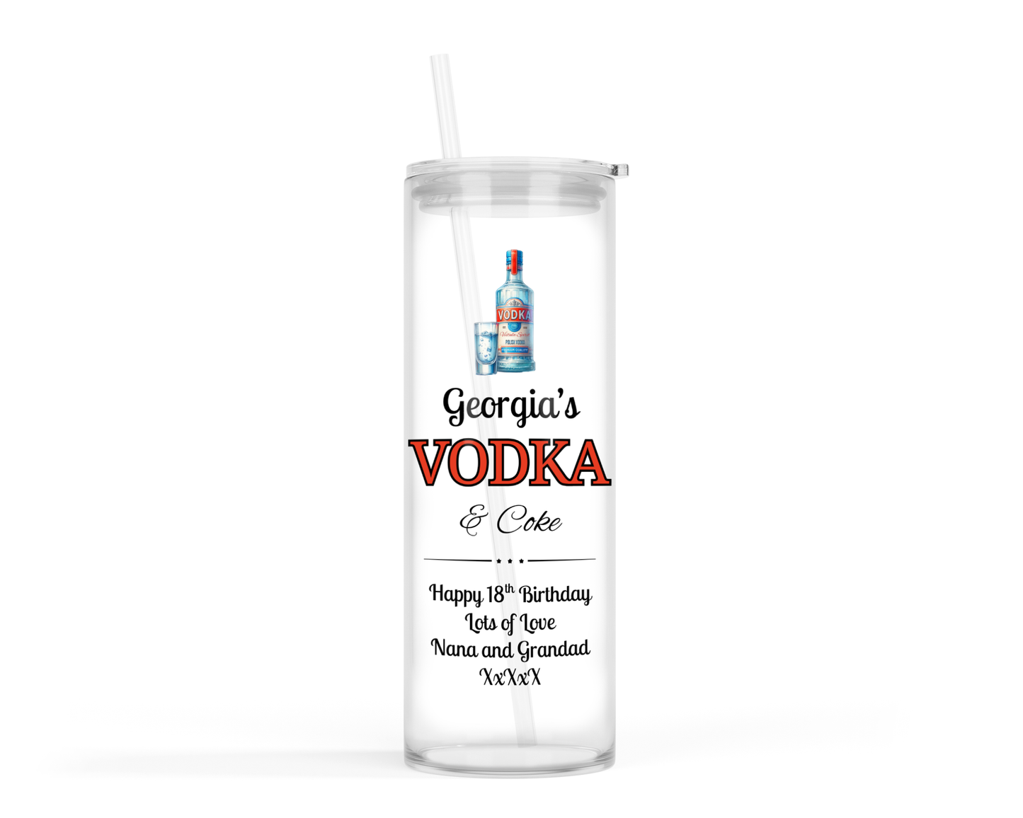 Personalised Tall Glass Tumbler - Vodka & Coke Design