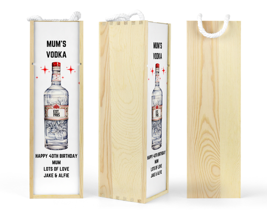 Personalised Wooden Bottle Gift Box - Vodka Design