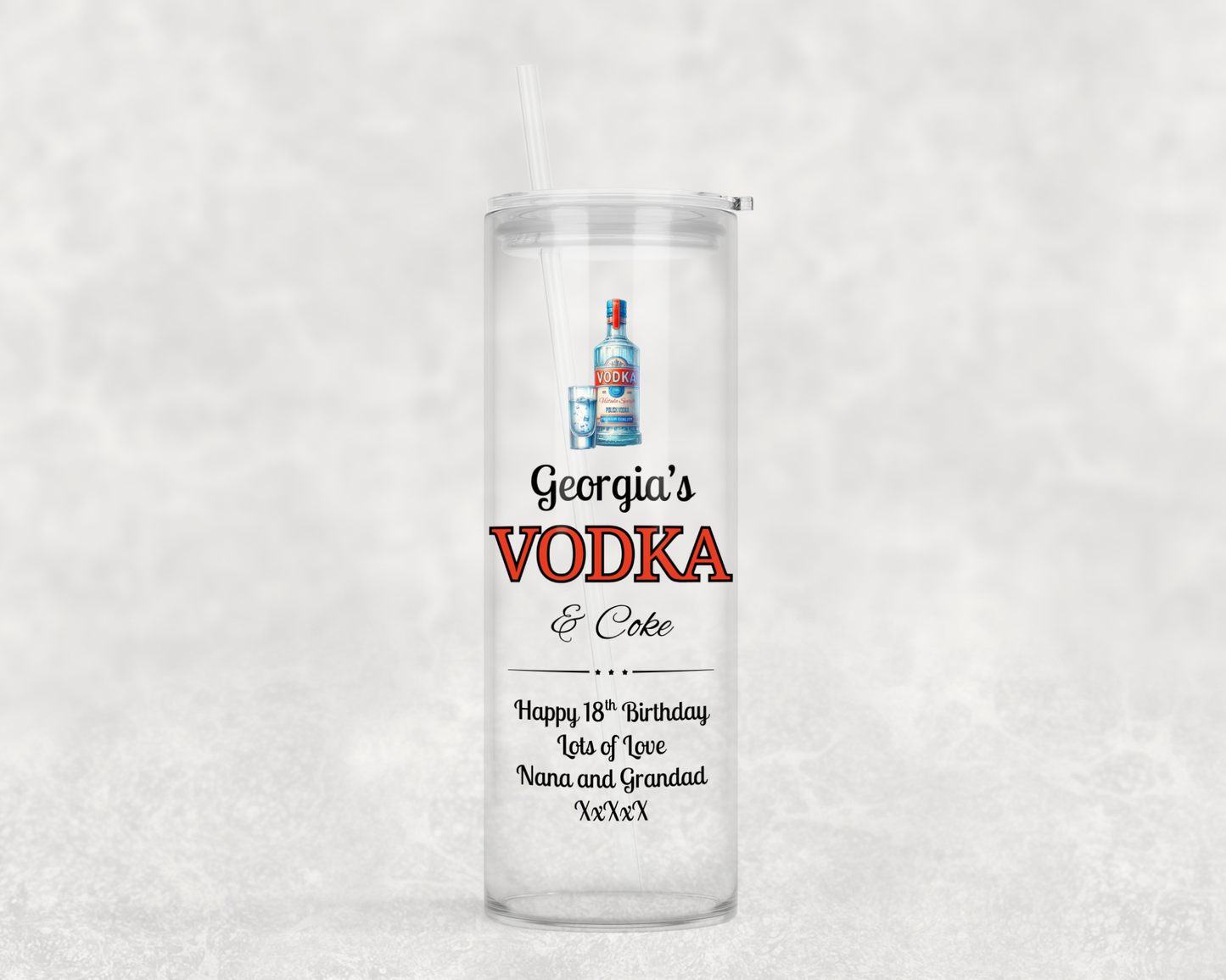 Personalised Tall Glass Tumbler - Vodka & Coke Design