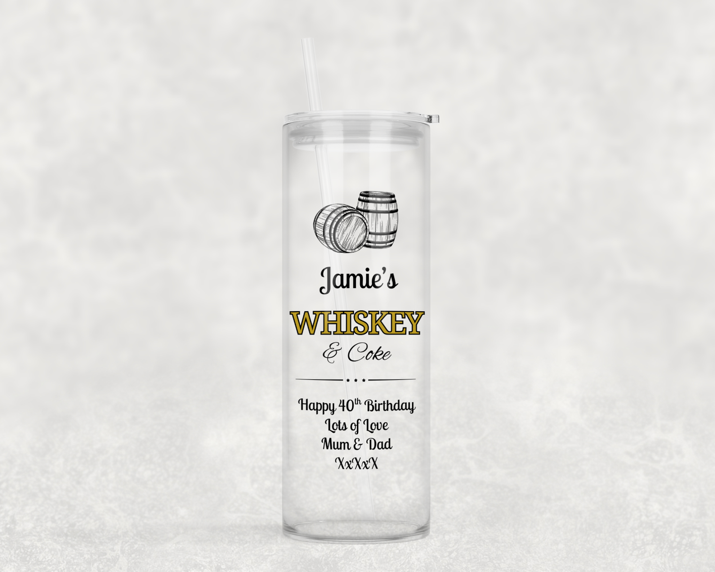 Personalised Tall Glass Tumbler - Whiskey & Coke Design