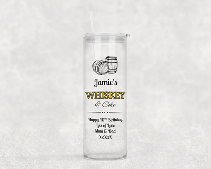Personalised Tall Glass Tumbler - Whiskey & Coke Design