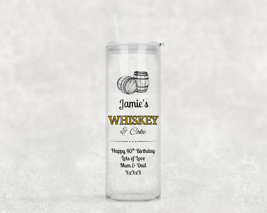 Personalised Tall Glass Tumbler - Whiskey & Coke Design