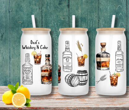 Personalised Frosted Glass Tumbler - Whiskey & Coke Design